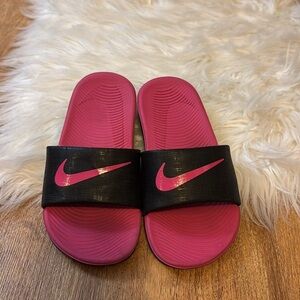 Nike slides size 13 C black and hot pink gently worn